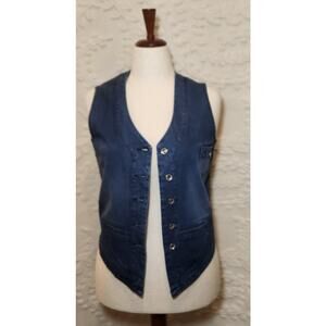 Casual Street Vogue Dark Wash Button Up V Hem Denim Vest  *Read Measurements*